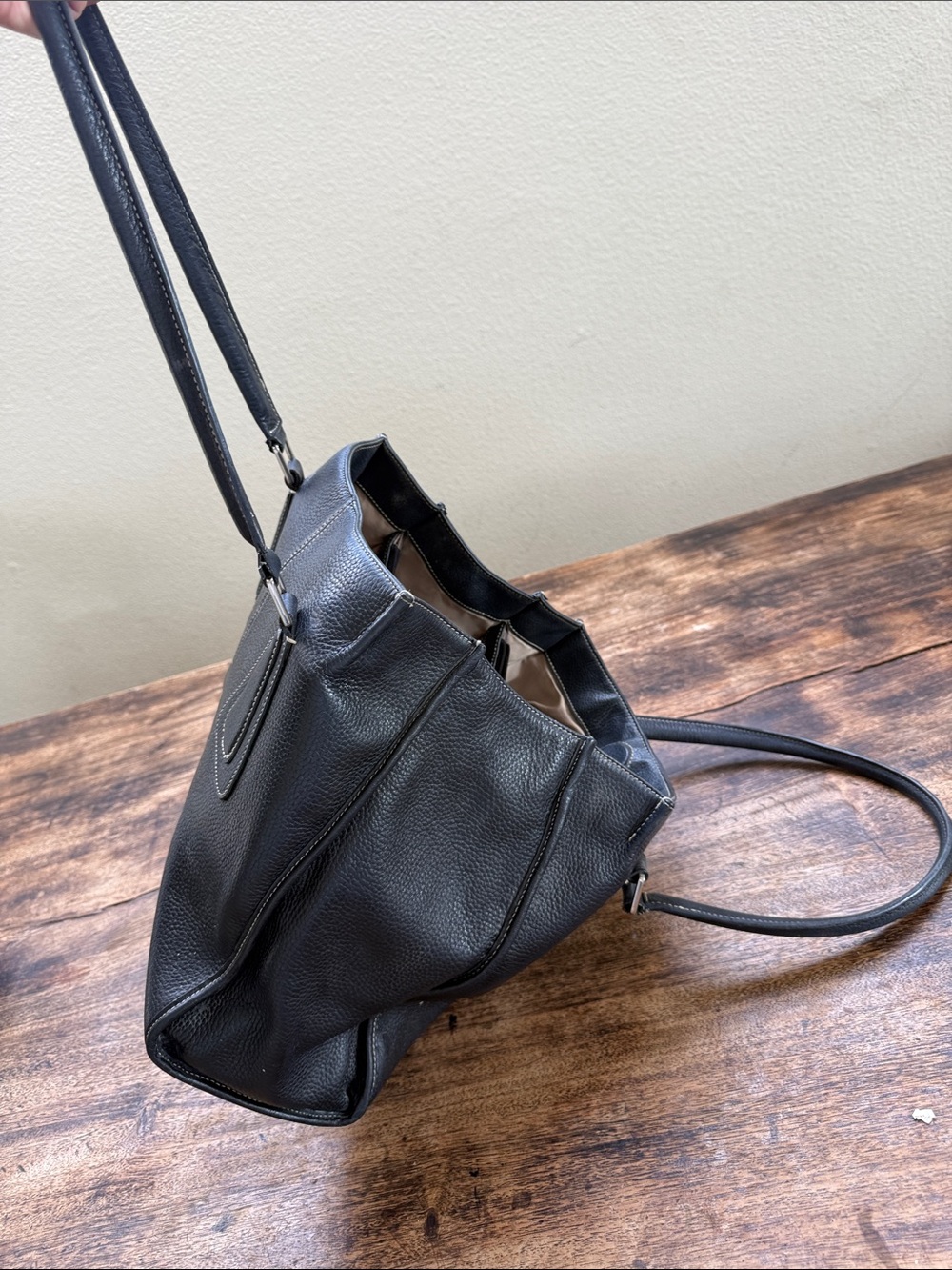 Tignanello Black Pebbled Leather Large Shoulder Tote Bag Multi Pocket - Picture 15 of 16